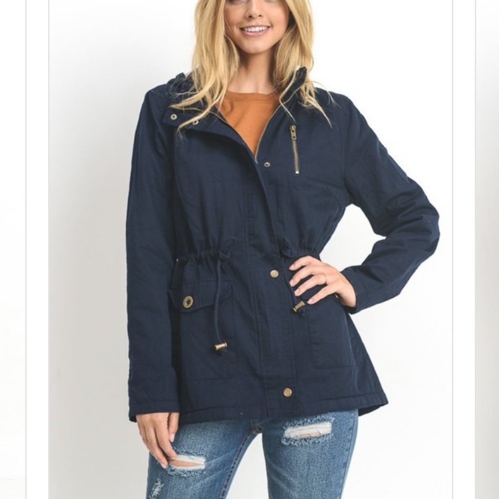 NWOT C’est Toi Faux Fur Hooded Anorak/Jacket, Navy, Small